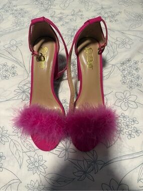 Pink Feather Strap High-Heel Sandals